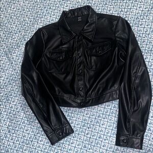 SHEIN Black Faux Leather Cropped Jacket